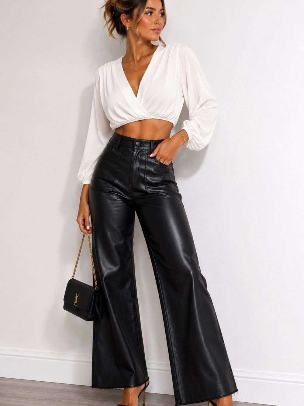 KUT From The Kloth Goldie Black Coated High Rise Super Flare Wide Leg Jeans